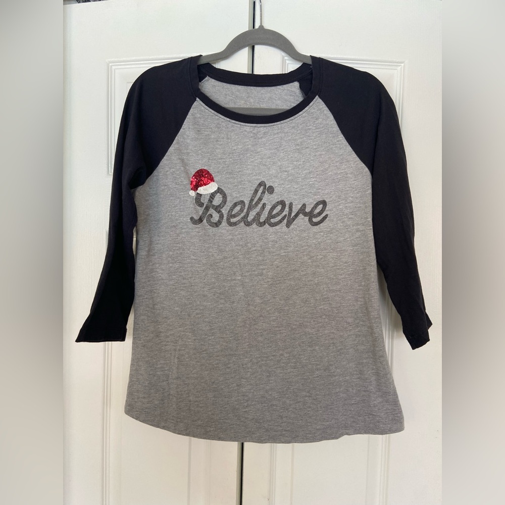Gray and Black 'Believe' Raglan Shirt
